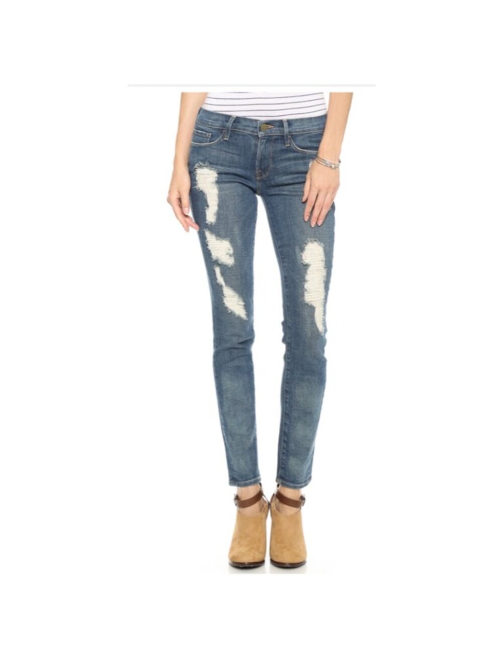 Frame Denim Skinny Distressed Jeans Womens 26 Flower Avenue Wash‎ Full Length